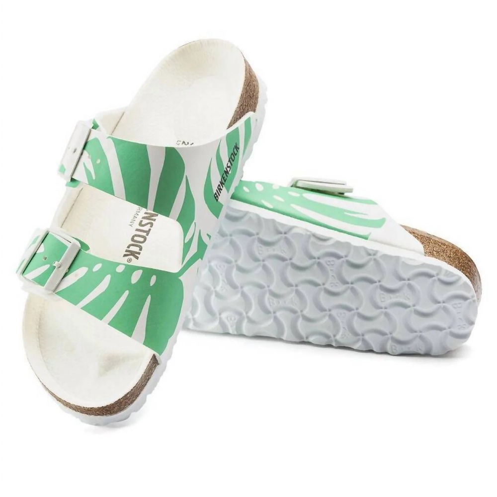 New Size 37 Narrow Birkenstock Arizona Monstera Bold In Jade White